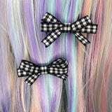 Mini Black and White Gingham Bow Set Clip