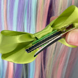 Lime Satin Bow Clip