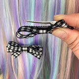 Mini Black and White Gingham Bow Set Clip