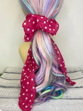 Raspberry Polka Dot Tailed Scrunchie