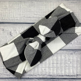 Black and White Buffalo Plaid Stretch Wrap Headband