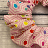 Pink Rainbow Hexagon Scrunchie