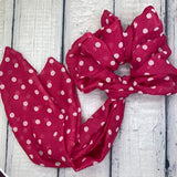 Raspberry Polka Dot Tailed Scrunchie