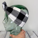 Black and White Buffalo Plaid Stretch Wrap Headband
