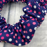 Navy with Pink Dot Scrunchie