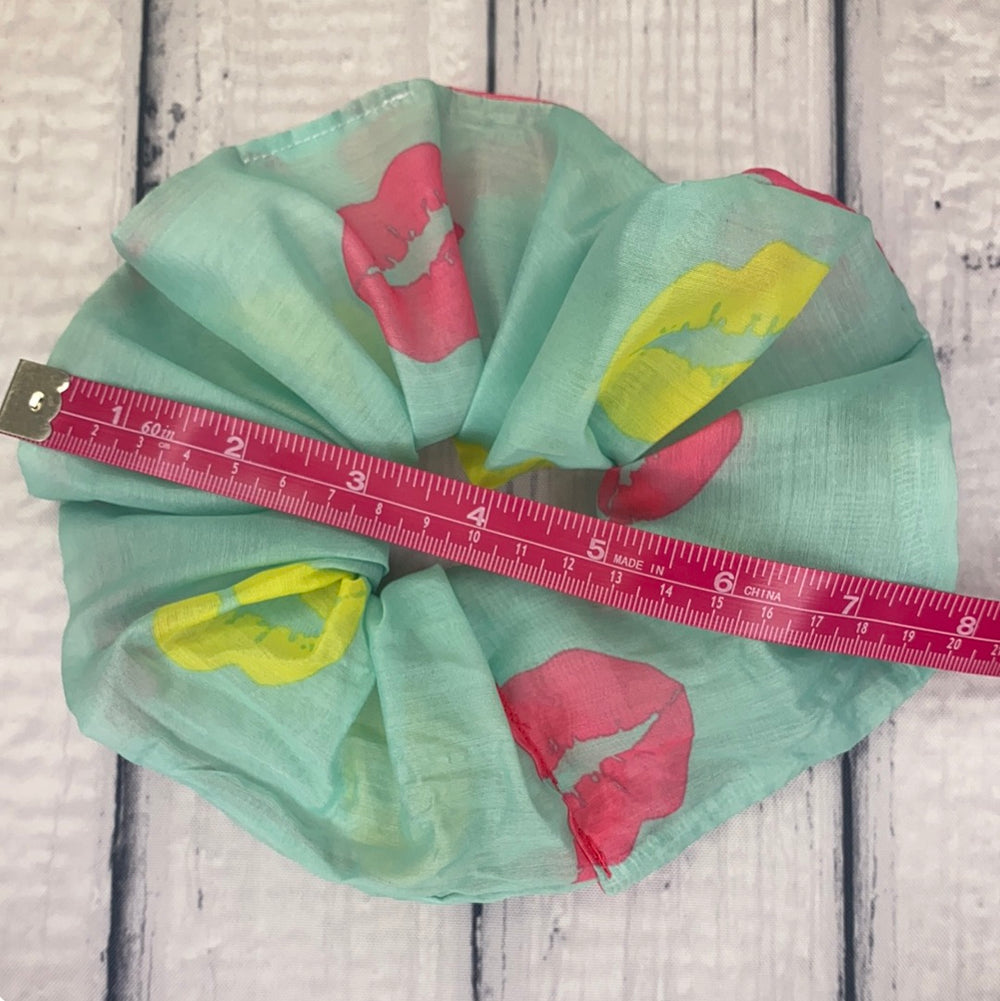 Upcycled Gigantic Electric Mint Kisses Scrunchie