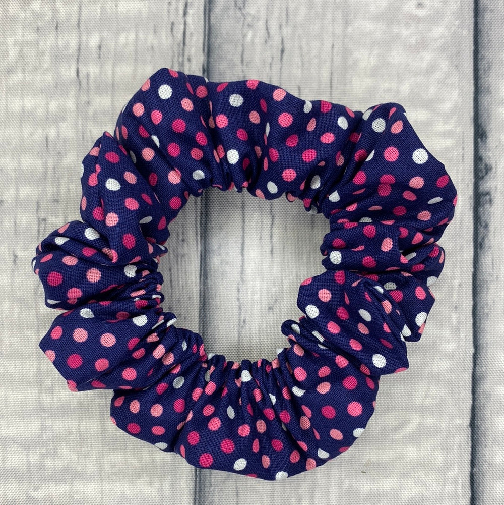 Navy with Pink Dot Scrunchie